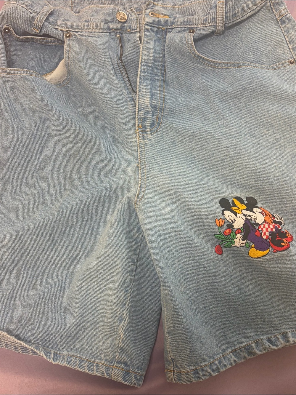 Disney Light Blue Denim Kids' Shorts with Minnie & Mickey Patch